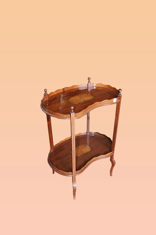 Mesa auxiliar Victoriana de forma de riñón del siglo XIX en caoba con incrustaciones