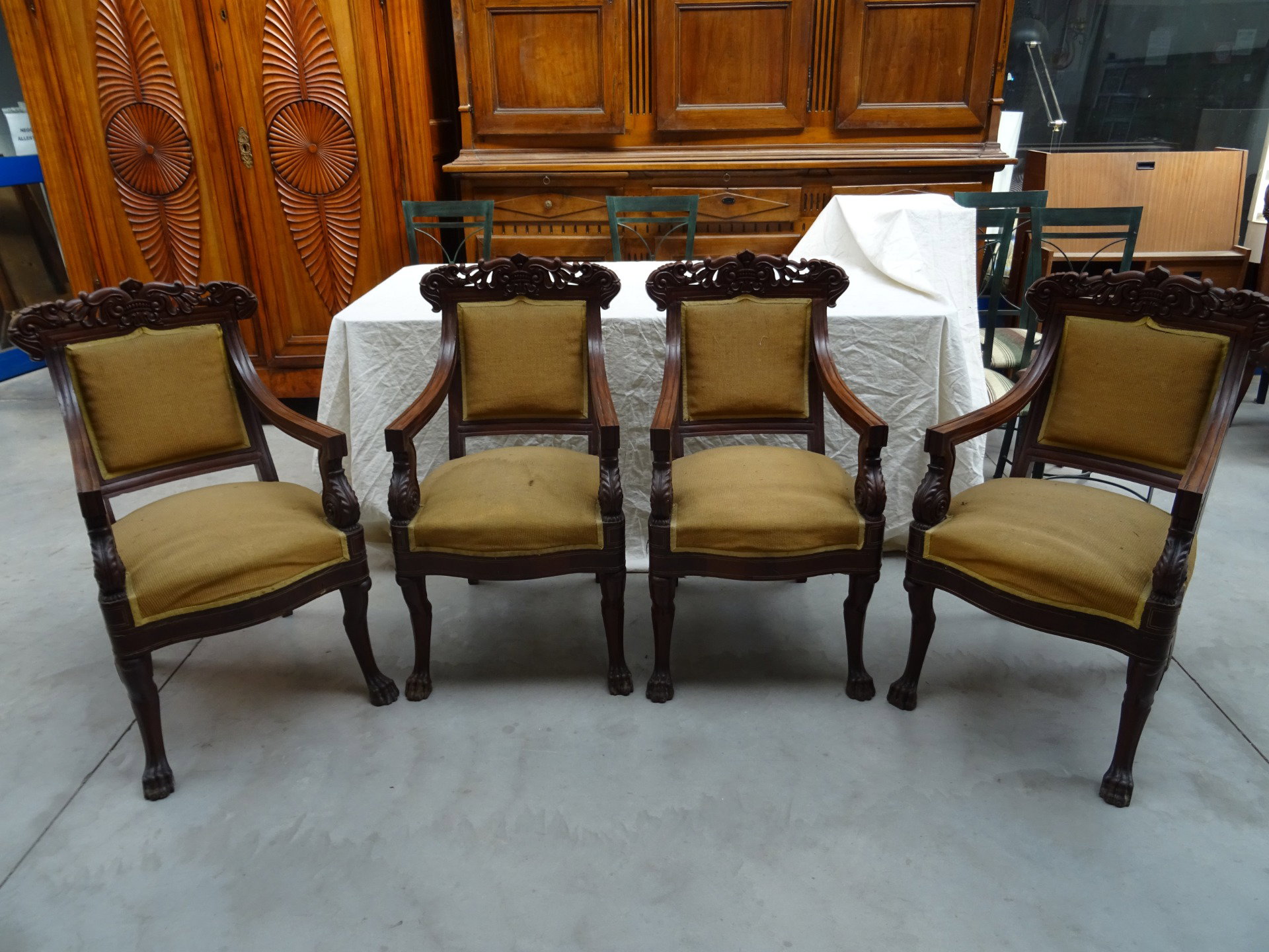 Importante set di 4 poltrone Genova in mogano Carlo X primo quarto 1800