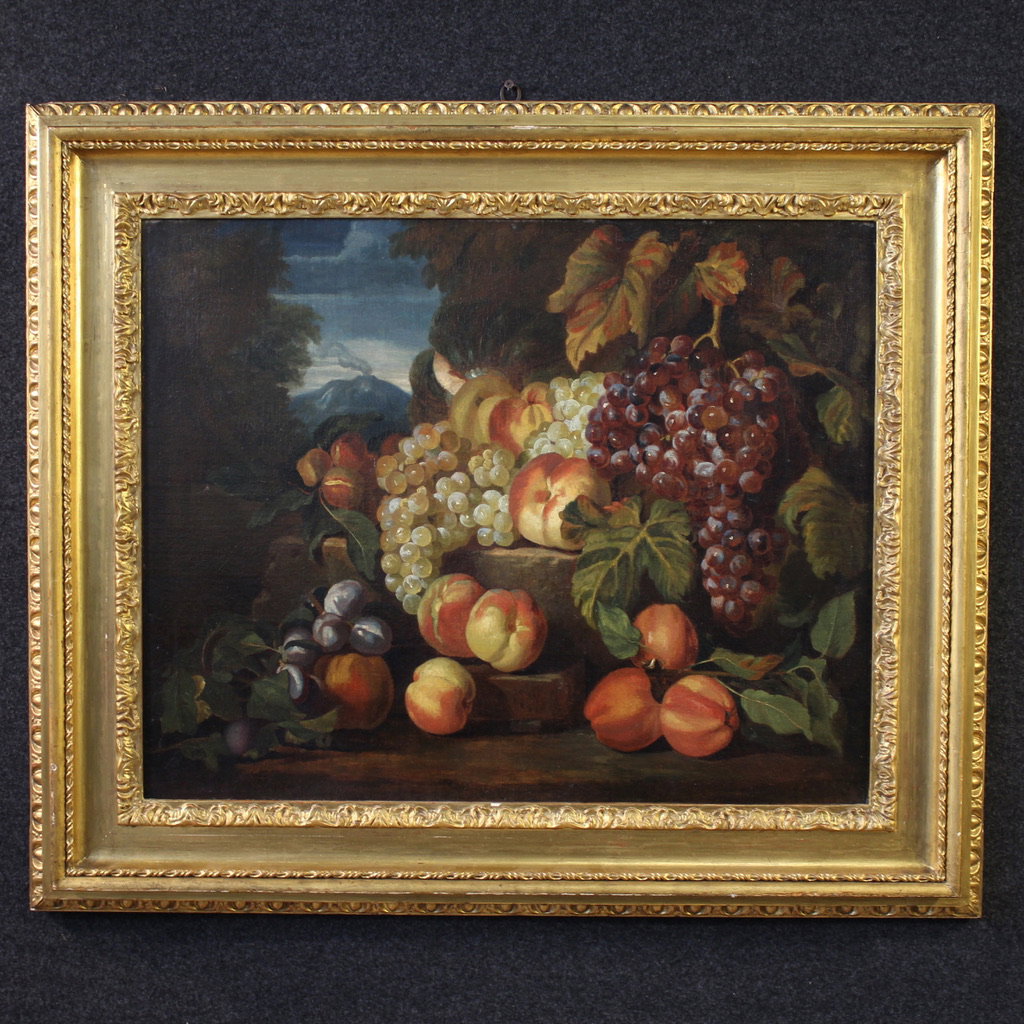 Antique 17th-century Italian painting, still life with fruit