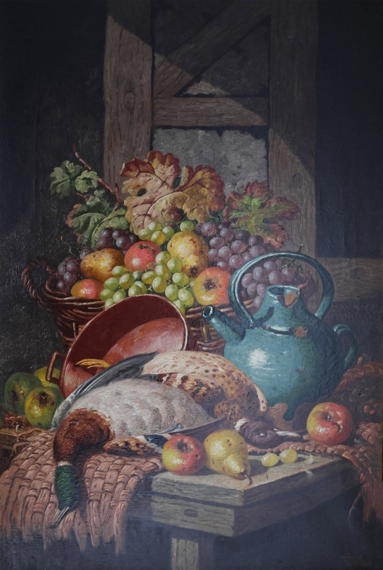 Charles Thomas Bale; Londres 1849 - Londres 1925; Naturaleza muerta con uvas y caza; óleo sobre lienzo