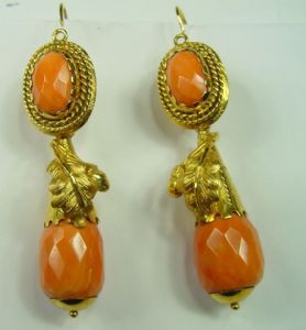 Gold and coral earrings