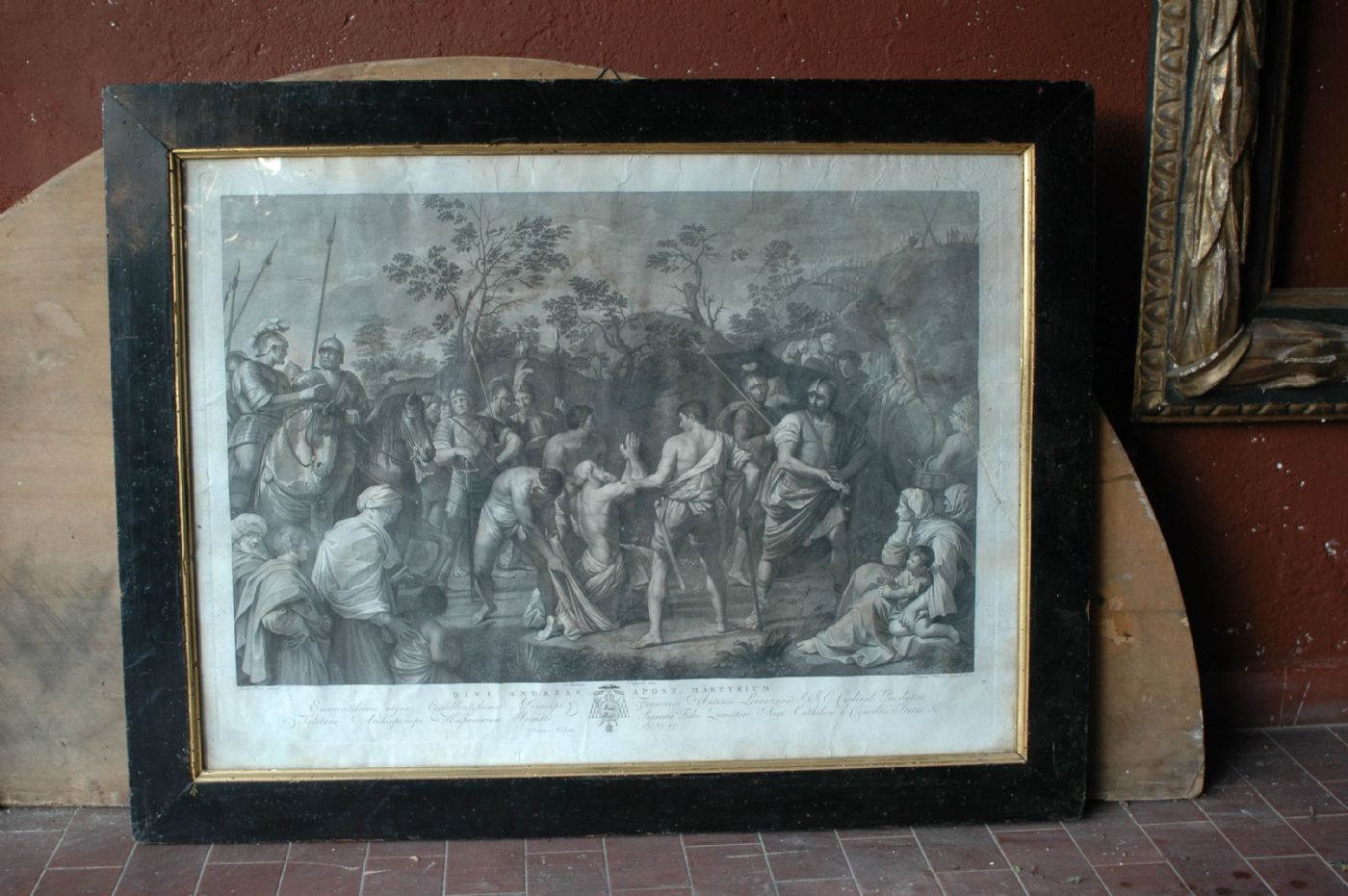 Stampa del XVII°sec. soggetto religioso tratta da un dipinto di Giudo Reni con cornice antica Cm. 80 x 60