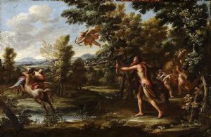 Filippo Lauri (Rom, 1623-1694) Louis Cousin, genannt "Luigi Gentile" (Brüssel, 1606-1667) Der Raub der Deianira (Herkules schleudert den Zentauren Nessos) VERKAUFT