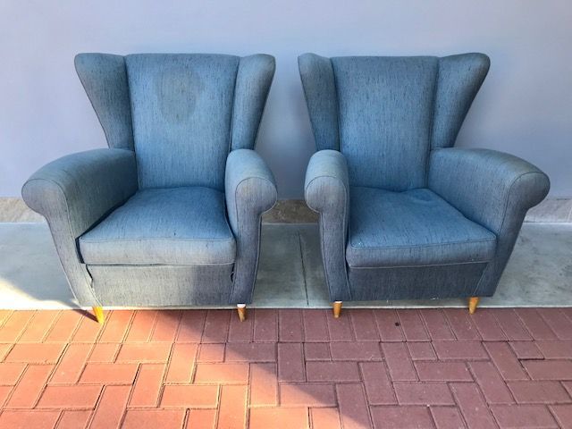Paire de fauteuils vintage en tissu bleu - Conservés_car 2188