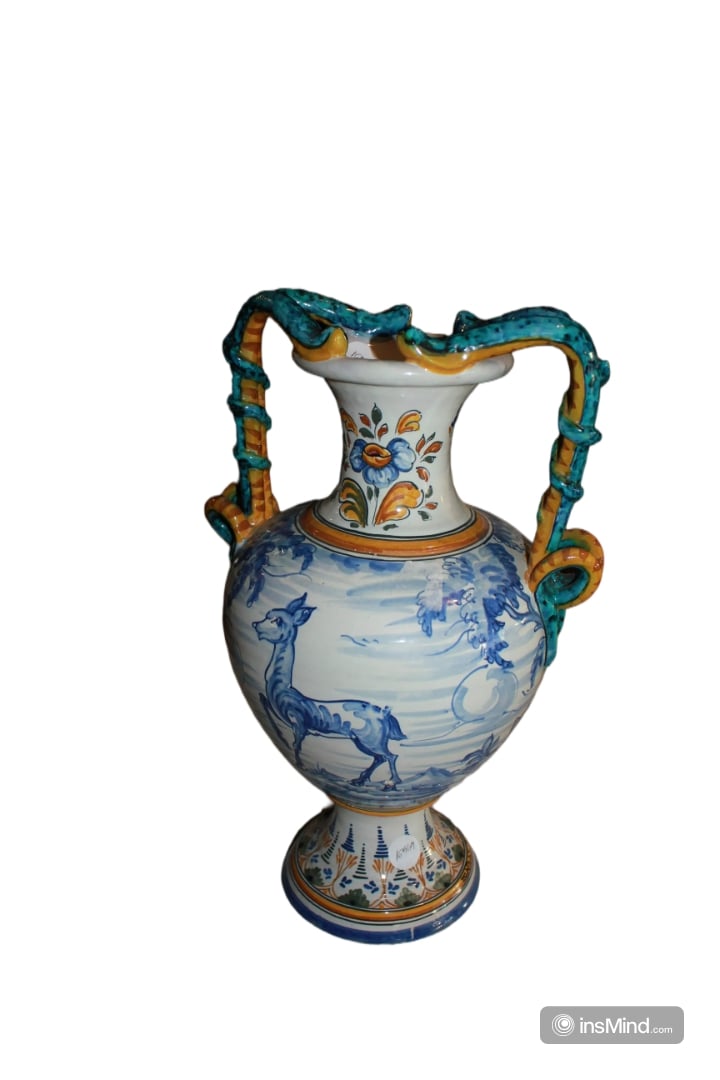Late 1800s Art Nouveau Ceramic Vase with Animals