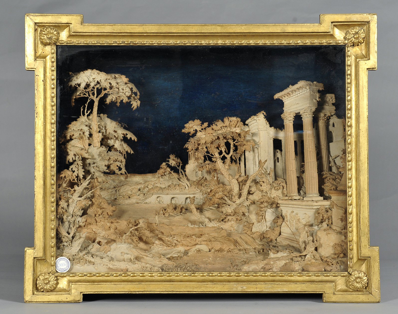 Diorama Luigi XVI in teca intagliata e dorata - Francia fine secolo XVIII