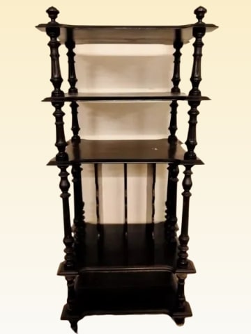 Estante biblioteca francês de 1800 em madeira ébano porta-música