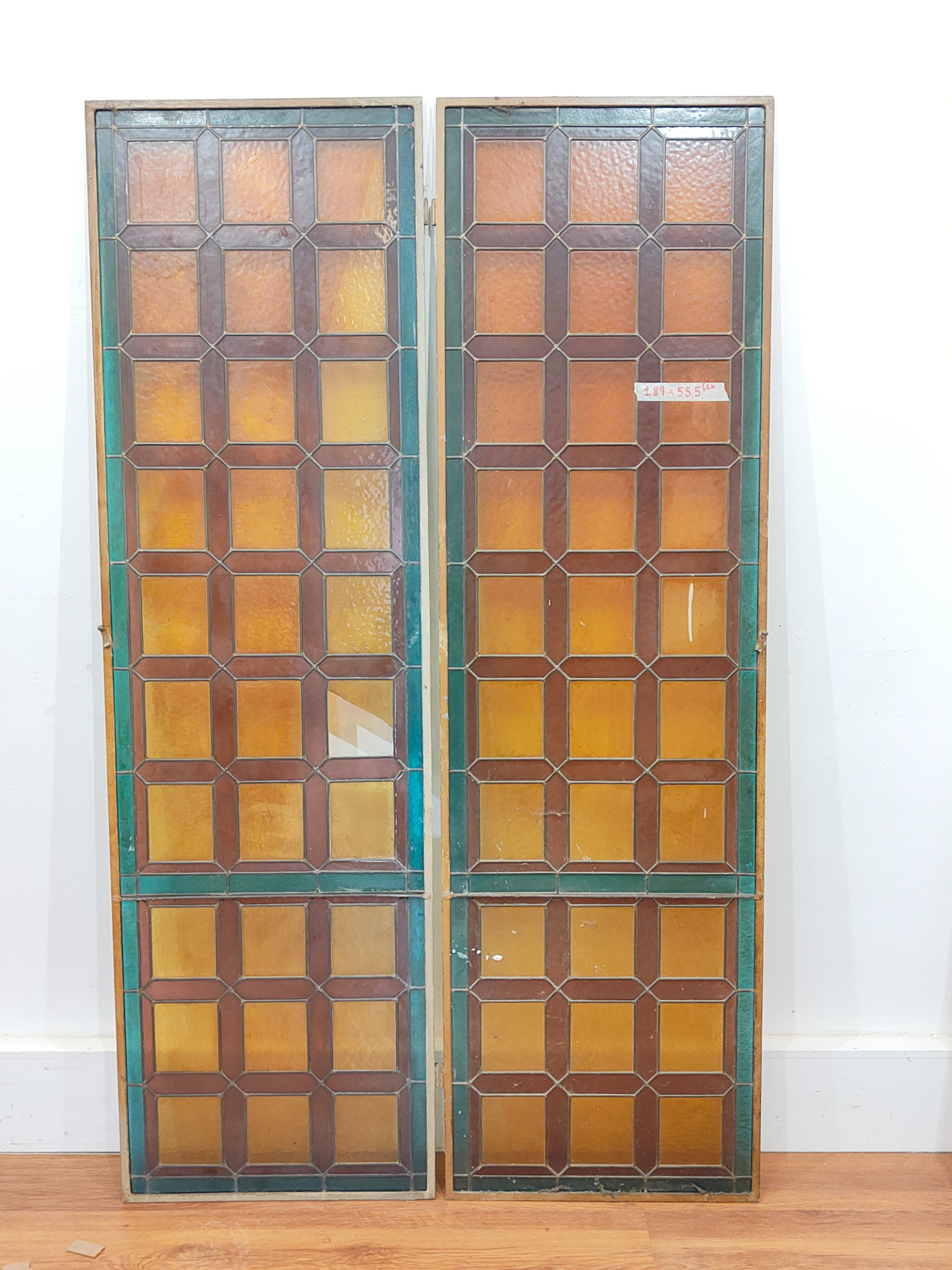 Pair of leaded stained glass windows from the early 20th century, 189x55.5 cm