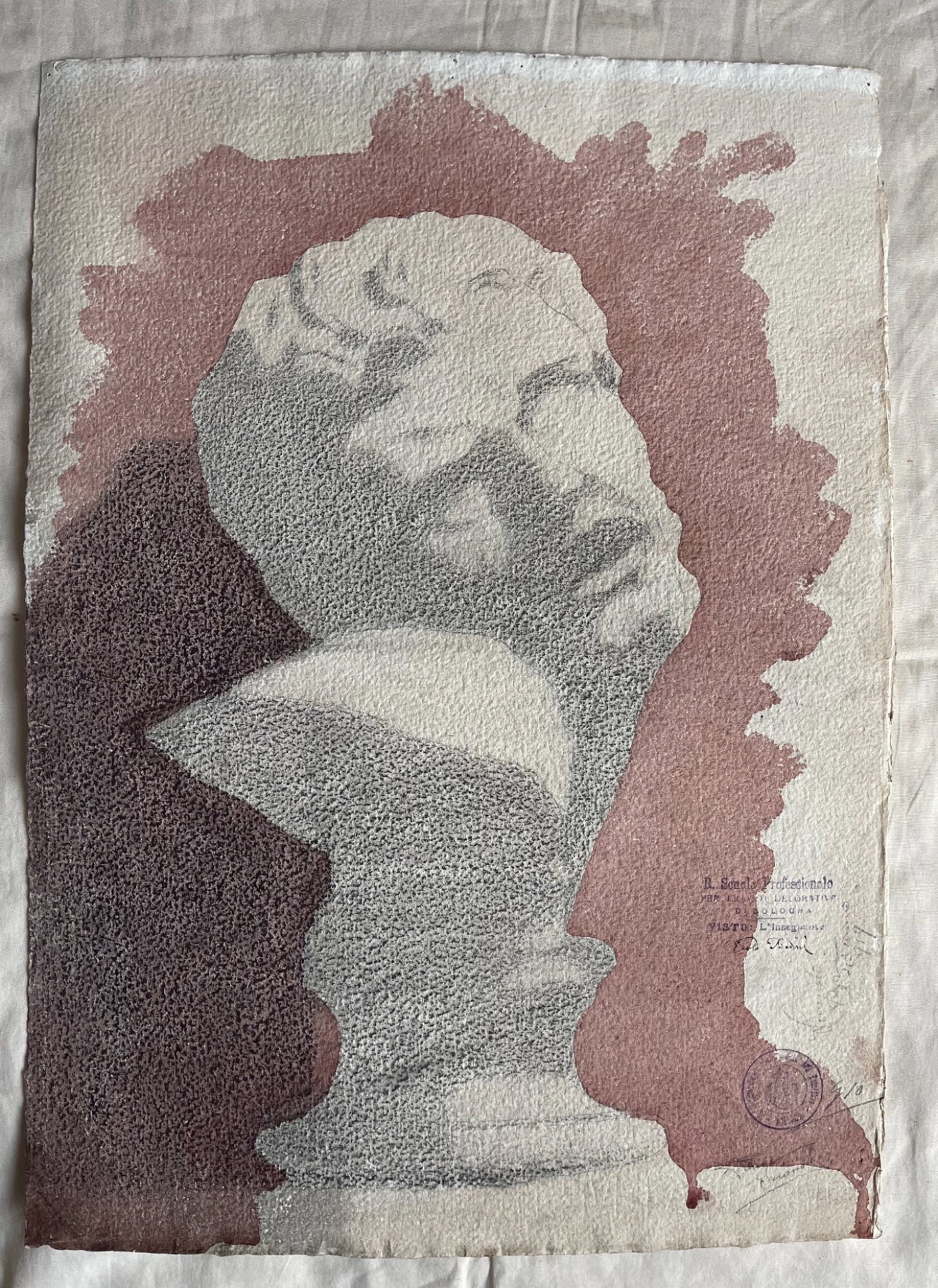 Aquarellierte Bleistiftzeichnung auf Karton, die eine Marmorbüste darstellt. Signiert und datiert 1919 (Archiv Arturo Pietra).