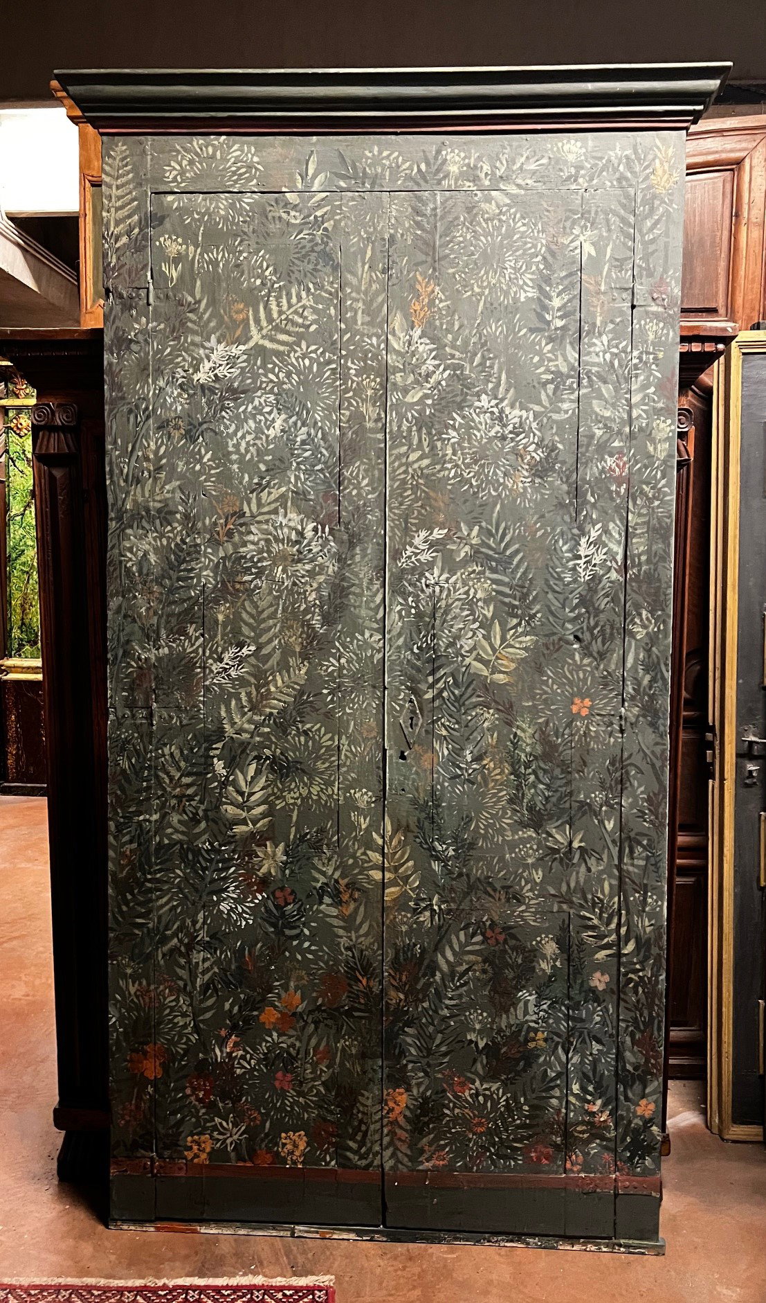 STIP257 - Lacquered wooden wall cabinet, 19th century, measurements cm: W 130 x H 242 x D 10, opening W 99 x H 222