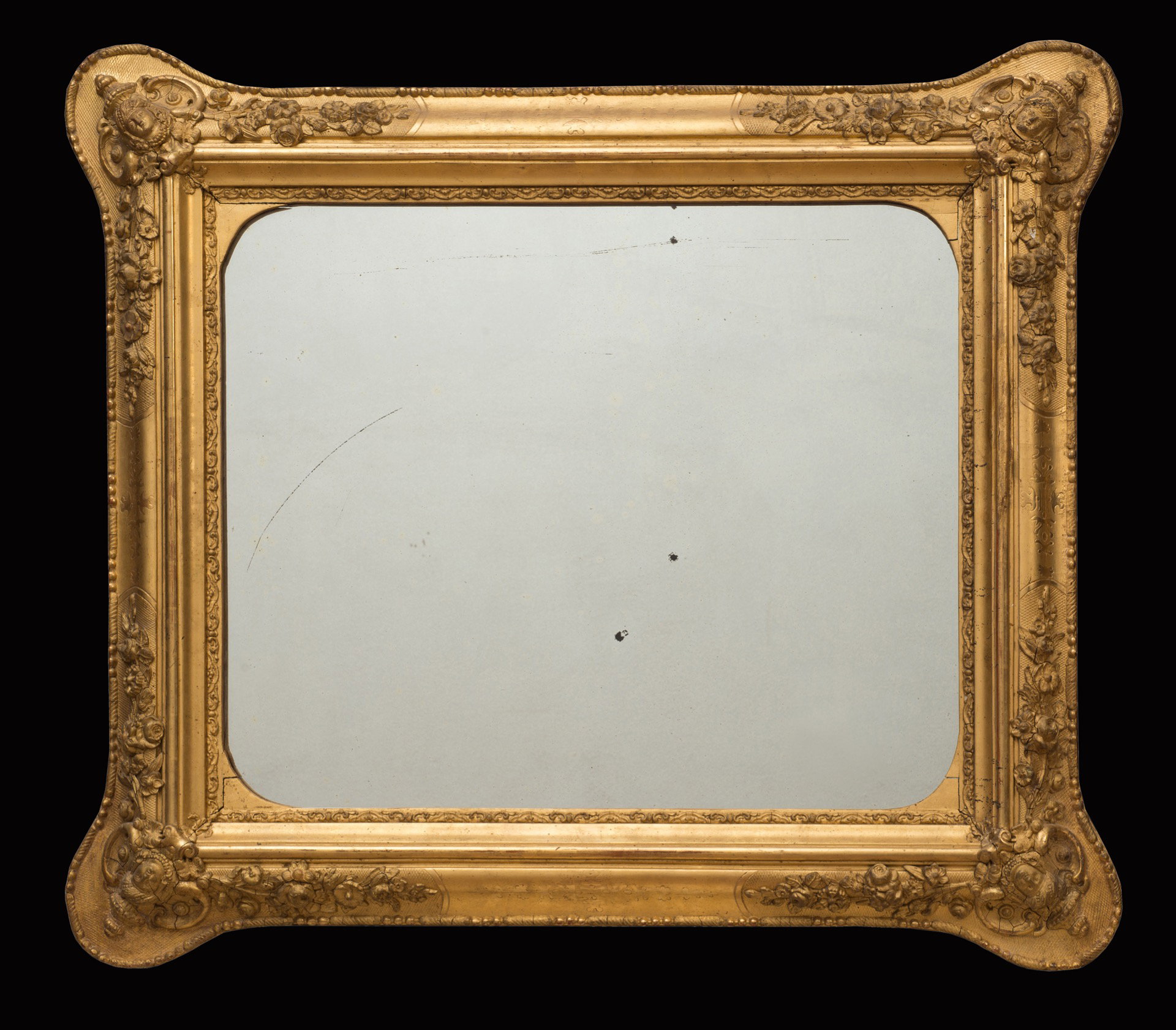 Miroir ancien Napoléon III français en bois doré et sculpté, XIXe siècle