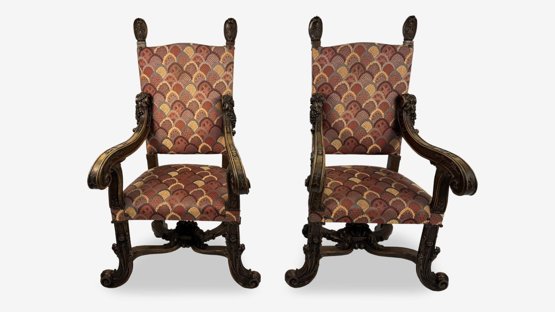 Par de grandes sillones, nogal, siglo XX, al estilo de Brustolon