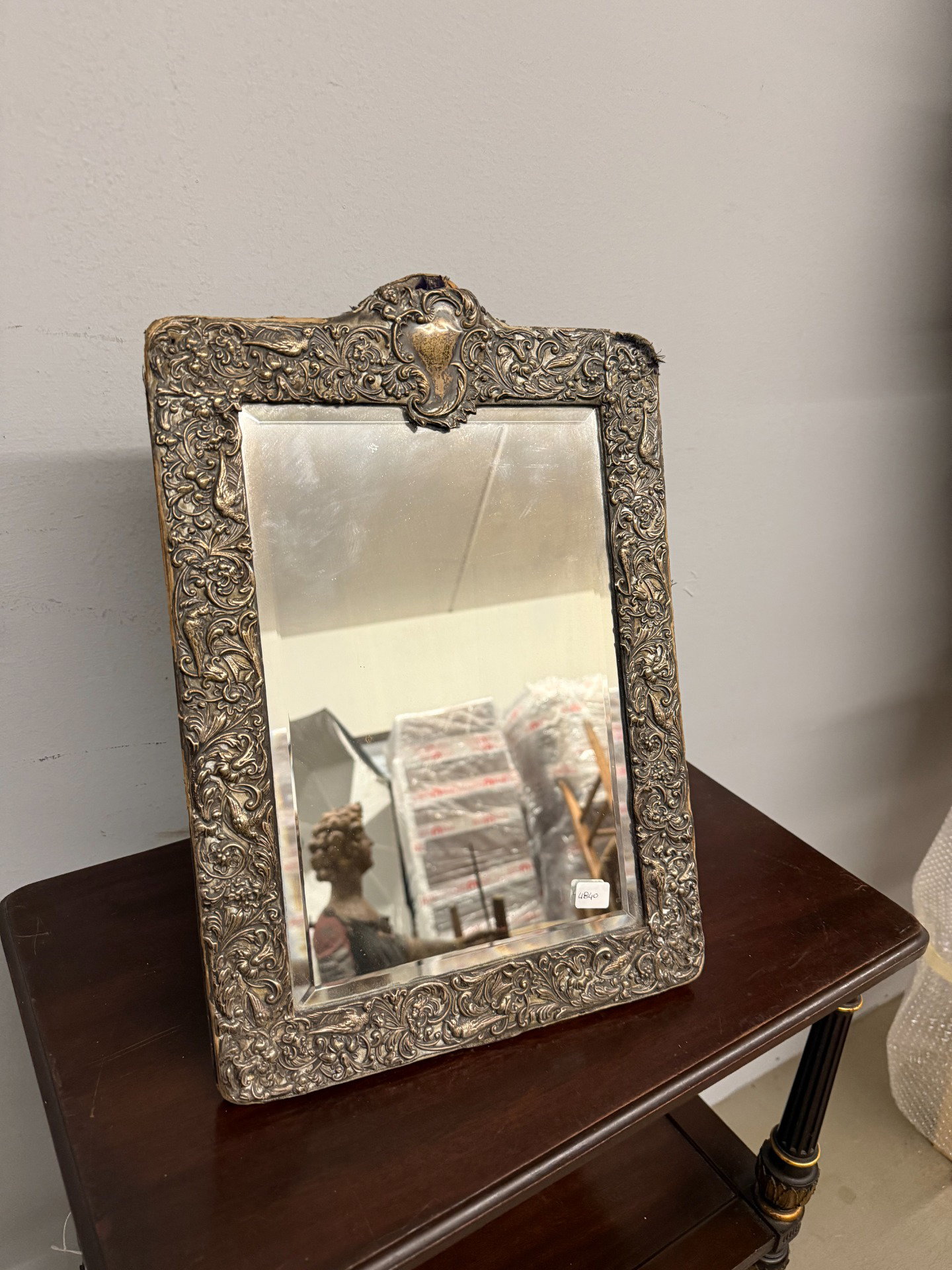 Moldura antiga grande, anos 900 em prata 925, marcada STERLING 105, 42x28