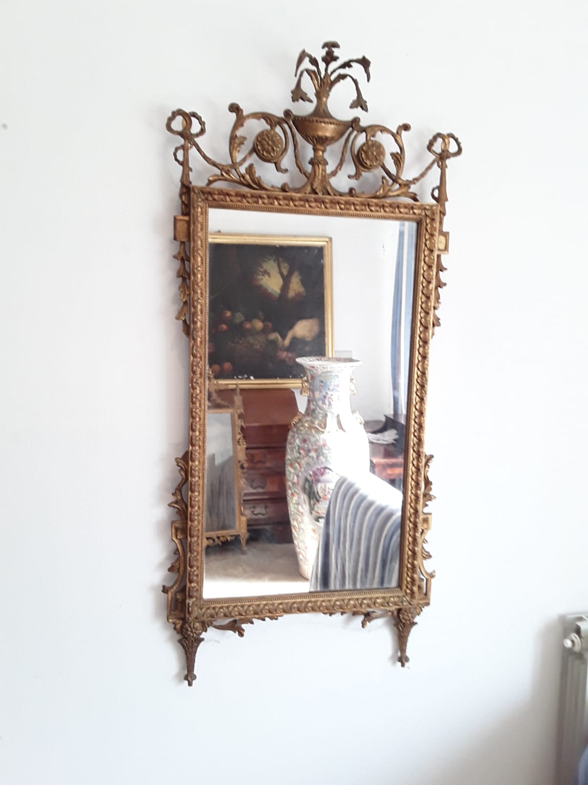 Espelho dourado da década de 1800, altura 135x65 cm, Toscana, garantia nos termos da lei.