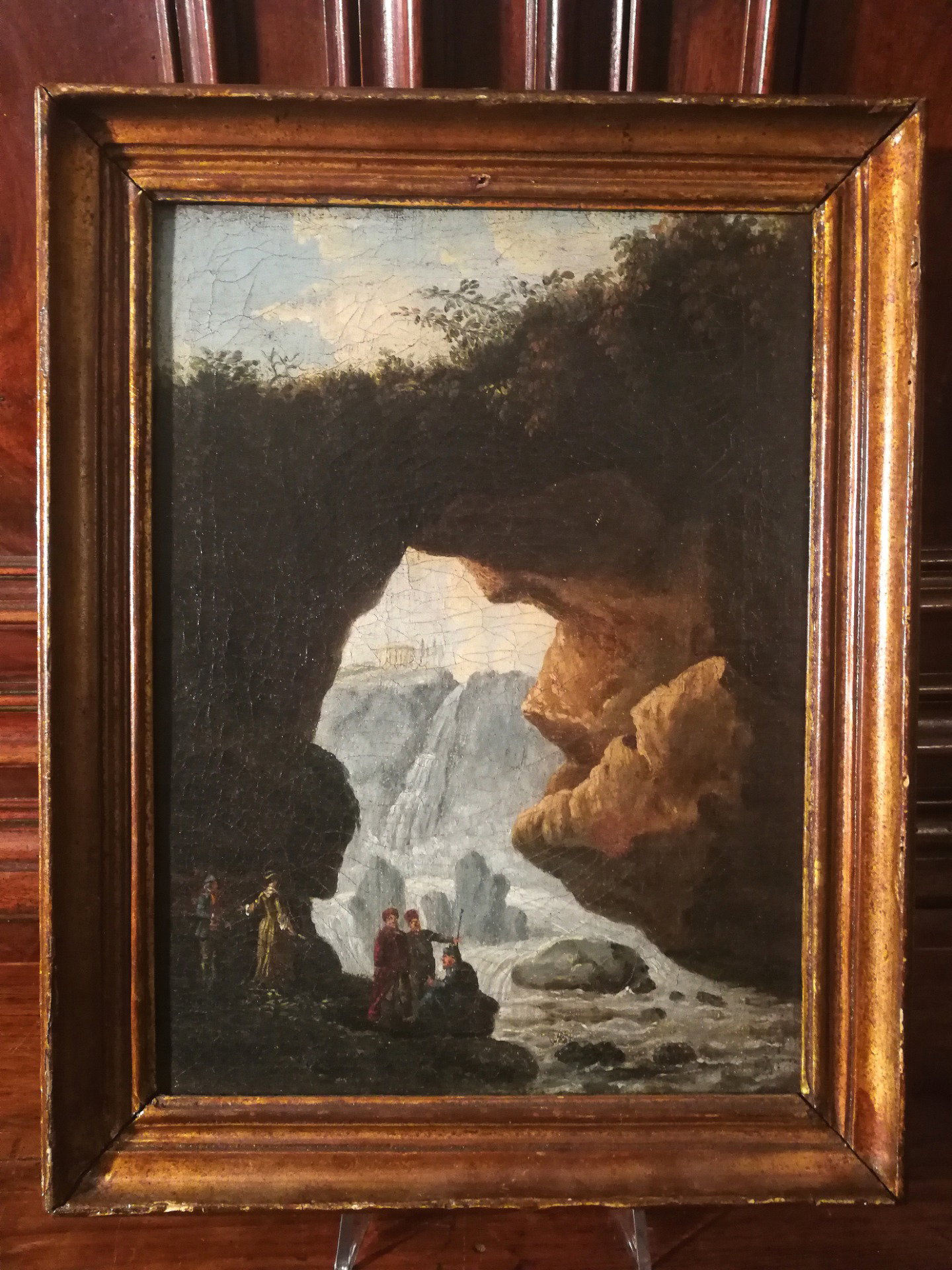 Splendid oil on canvas depicting a scene near the Tivoli waterfalls - late 17th century