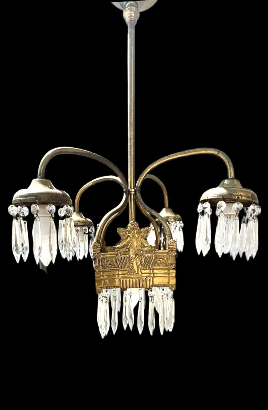 Brass and crystal chandelier. Art Nouveau period.