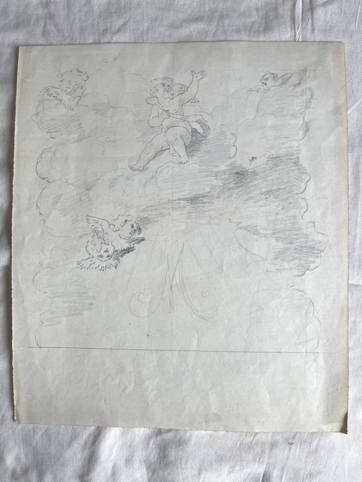Disegno-bozzetto a matita su carta con raffigurati dei cherubini.Arturo Pietra.Bologna.
