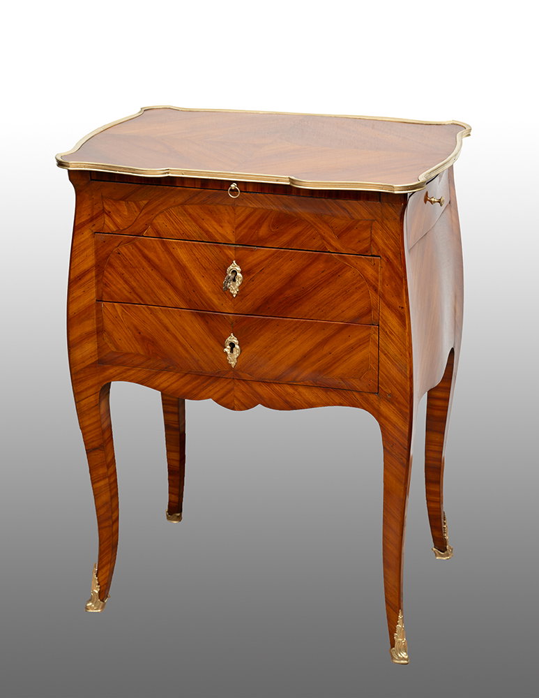 Mesita de noche antigua francesa Napoleón III en madera exótica preciosa. Periodo finales del siglo XIX.