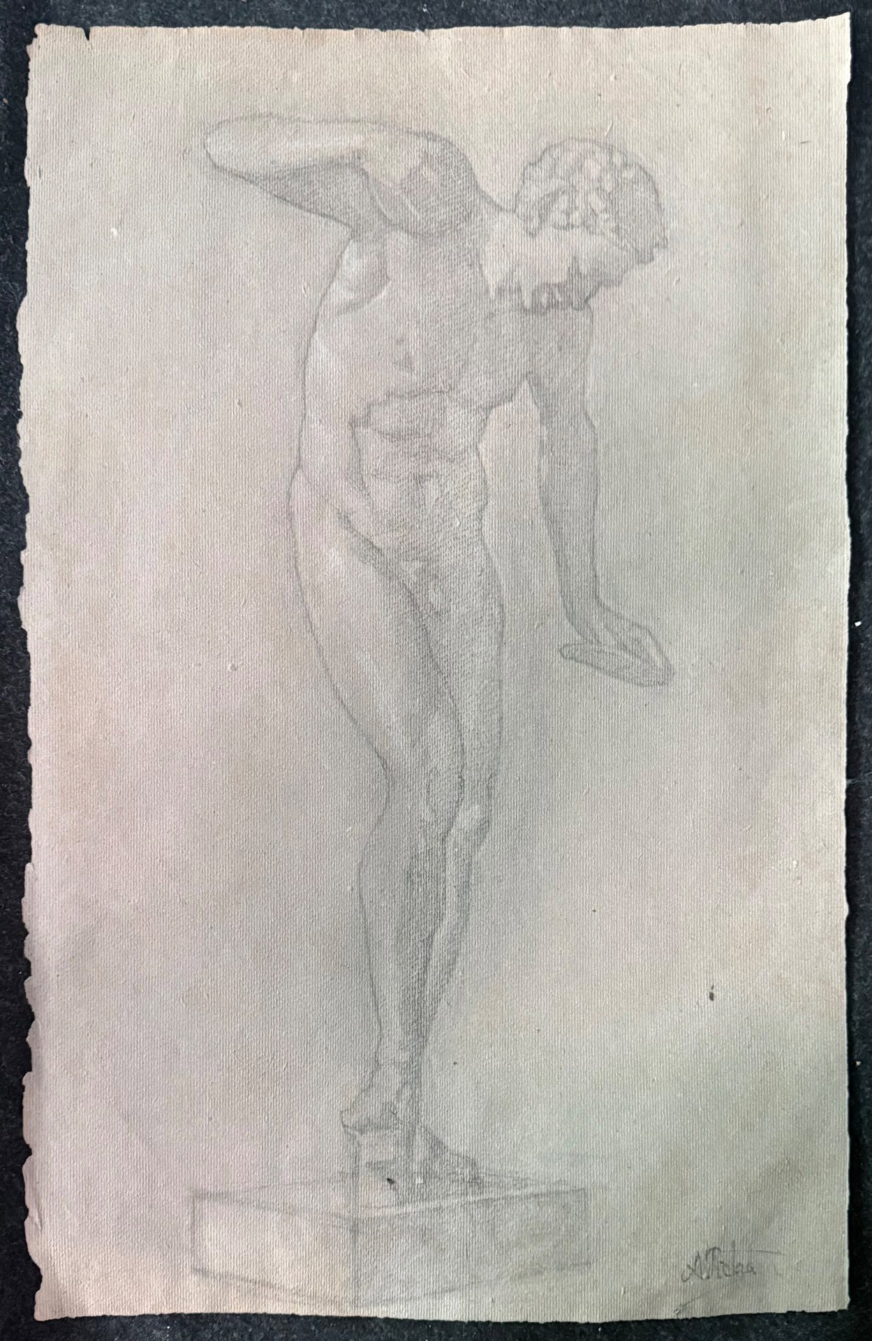 Dibujo a lápiz y clarión sobre papel con tema neoclásico. Arturo Pietra. Bolonia.
