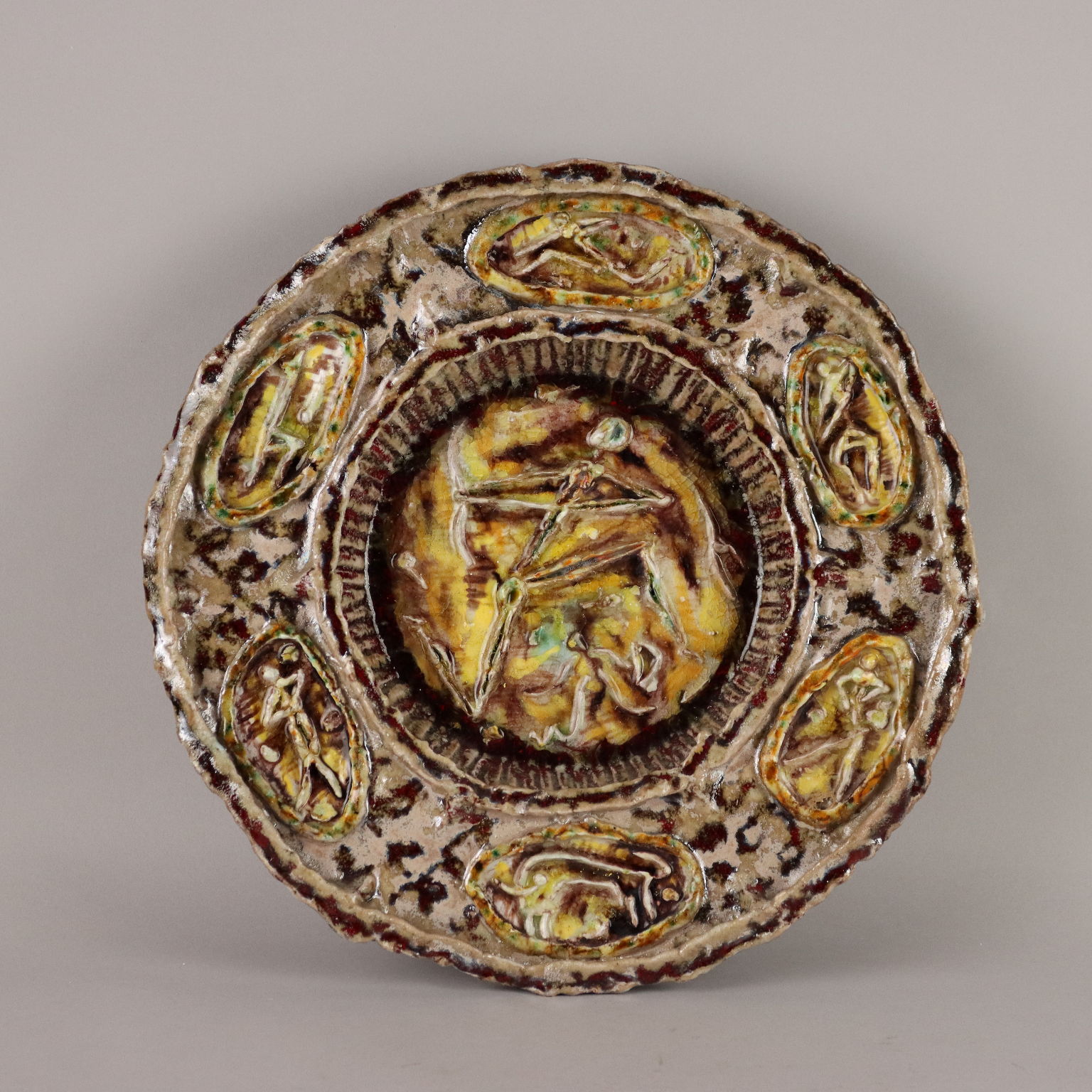 Majolica plate, Carlo Zauli, Faenza, Italy, 1960s