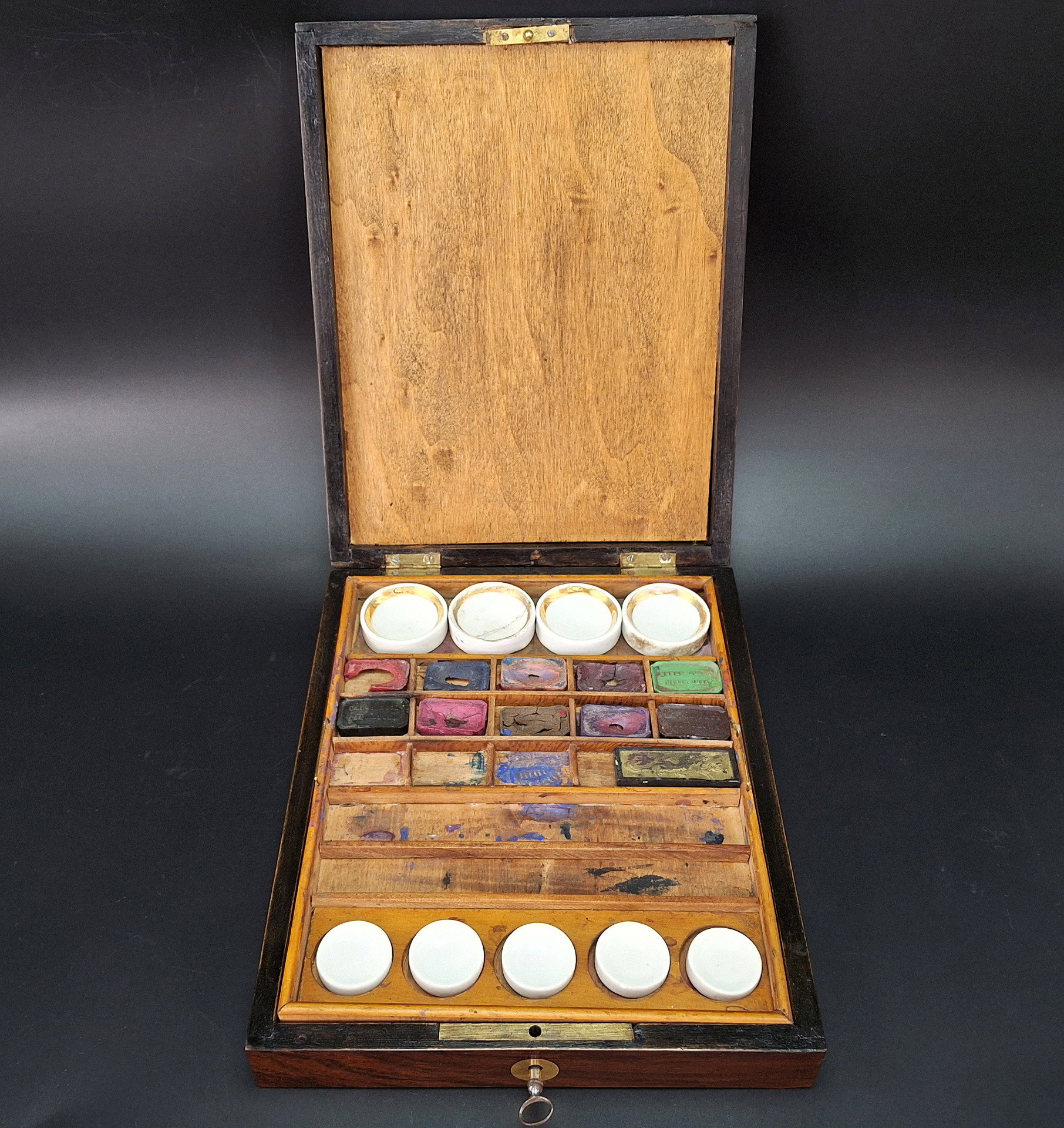 Rare painter's box, watercolor paints, Historic French company Duret, late 19th century