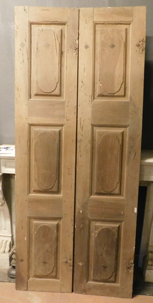 pti725 - porte en noyer à deux vantaux, époque XVIIème siècle, L 86 x H 203 cm