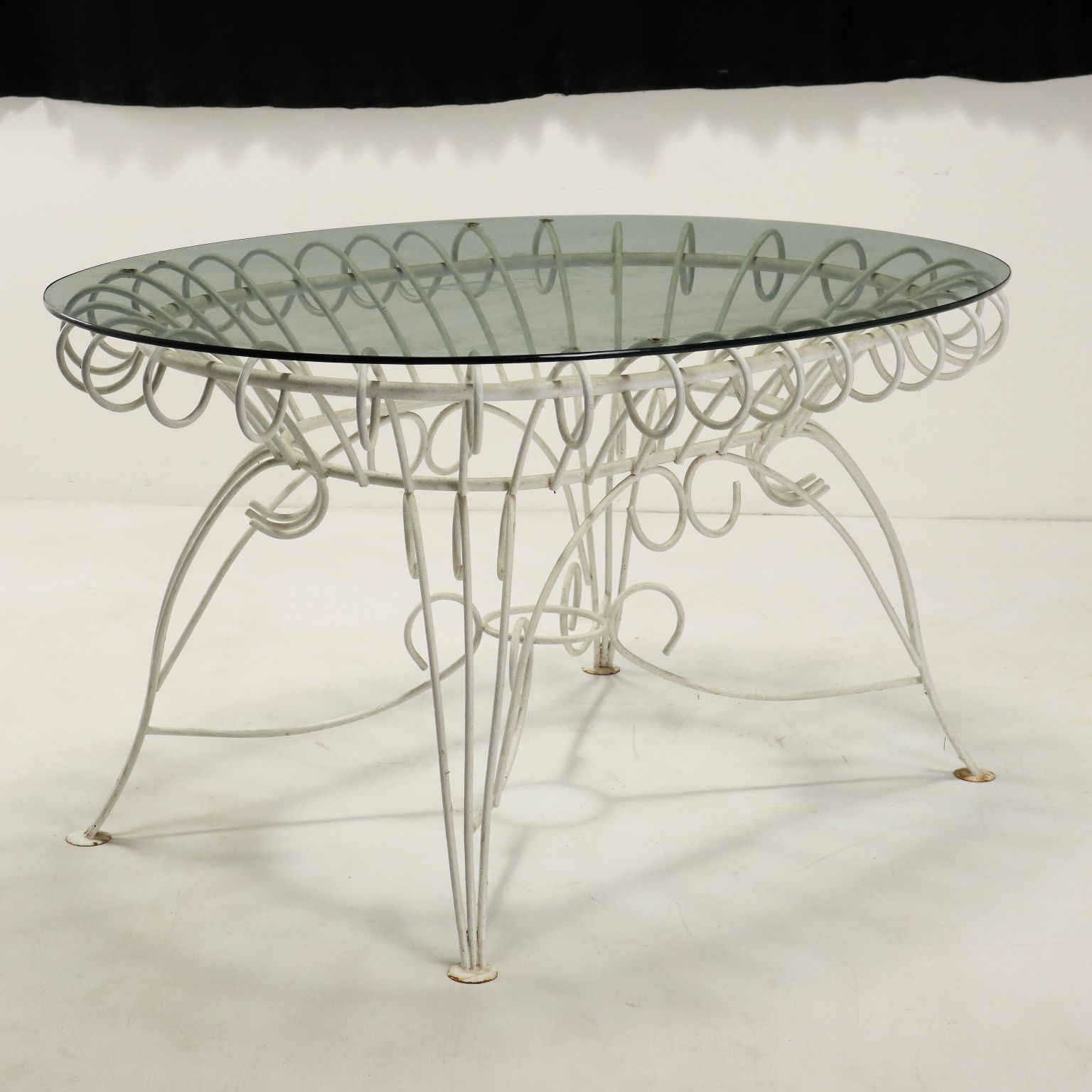 Tavolo da Giardino Vintage Ferro Smaltato Bianco Italia Anni 60 Originale