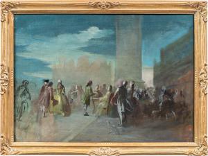 Venetian painter (early 20th century) - Carnival in Venice in Piazza San Marco.