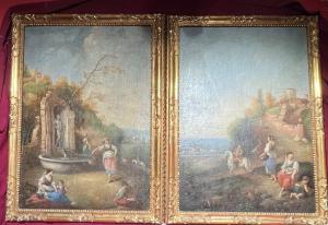 Coppia dipinti con figure - epoca 1750 /1760