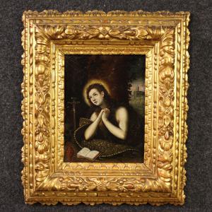 Antiga pintura sobre cobre do século XVII, Madalena penitente
