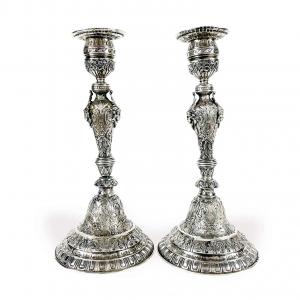 Par de Candelabros Antigos de Prata Suíça do Início de 1900