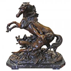Philippe Poitevin; 1831 - 1907; Cavalo empinado com domador; bronze polido