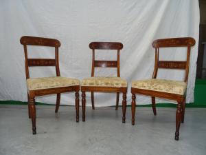 3 sedie in noce intarsiate Carlo X 1820 liguri
