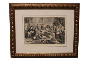 French print from the 1800s Depicting the Court of Louis XIV