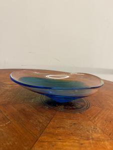Vaso centrotavola blu Murano anni '70, svuota tasche, 33x20cm.