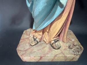 Polychrom bemalte Holzskulptur: Madonna mit Kind - Foto 8