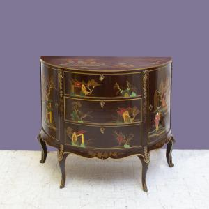 Mobile Cassettiera in legno laccato e decorato, stile giapponese, Anni '50, Lacquered and decorated wooden chest of drawers cabinet, Japanese style, 1950s.