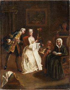Bottega di Pietro Longhi (Venezia 1702 - Venezia 1785) - La dichiarazione d'amore.