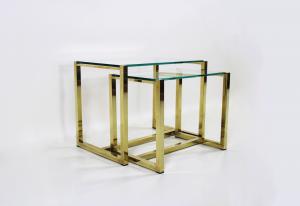 Coppia di coffee table "Nest" - 1970 - Ottone e vetro