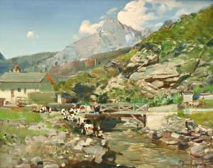 "Val Grande di Lanzo (presso Chialamberto)" Olio su compensato di Ottorino Campagnari, "Val Grande di Lanzo (near Chialamberto)" Oil on plywood by Ottorino Campagnari