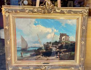 Luigi Riccardi ( Lione 1808-1877 Milano )  Paesaggio Marino 