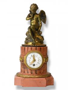 Orologio da Tavolo in Bronzo con Base in Marmo Rossa - Francia Metà XIX Secolo 