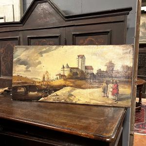 PAN448 - Dipinto olio su tela, Epoca '700, Misure L 103 x H 49