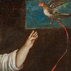XVII secolo, Bambina che gioca con uccellino - Foto 6