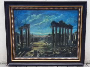 Pintura antiga "Ruínas Romanas" escola Paolo Pannini