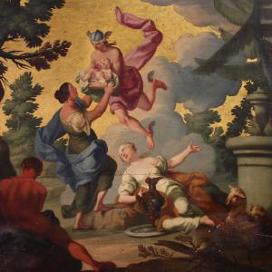 Dipinto italiano su tavola del XVIII secolo, Ermes affida Dioniso alle ninfe del monte Nisa