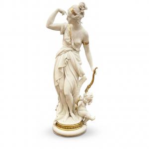 Cappé Giuseppe Diana Huntress in White and Gold Porcelain 1962