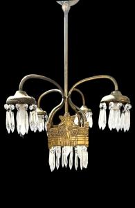 Brass and crystal chandelier. Art Nouveau period.