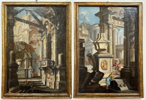 Antonio Contestabili (Piacenza 1716 Pontremoli 1790) Landscapes with ruins and figures, pair of oils