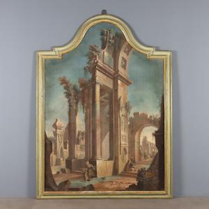 Dipinto Ambito di Pietro Paltronieri Capriccio Architettonico con Figure